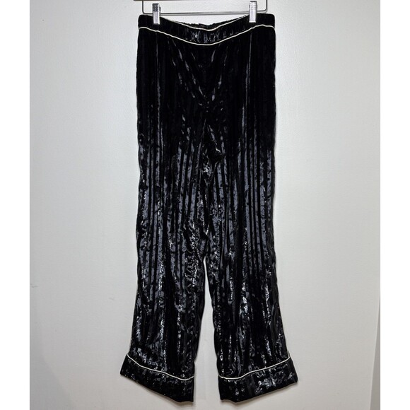 Victorias Secret Luxe Stripe Pajama Pants Womens M Black Velvet Sparkle - Picture 2 of 8